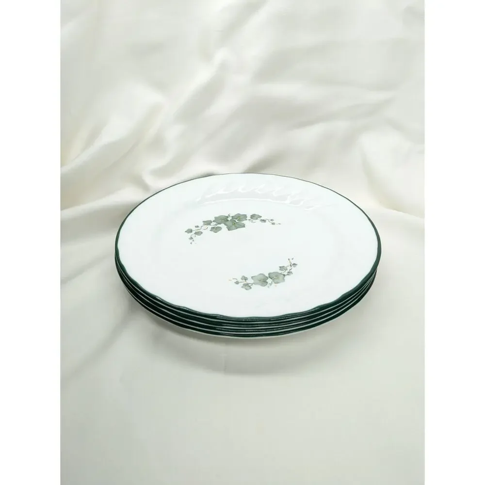 Set of 4 Corelle Callaway Ivy Dessert Salad Dessert Plates Swirl Green Rim 7
